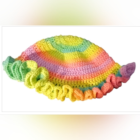NWT Handcrafted Colorful Crochet Ruffle Hat. - Picture 3 of 4